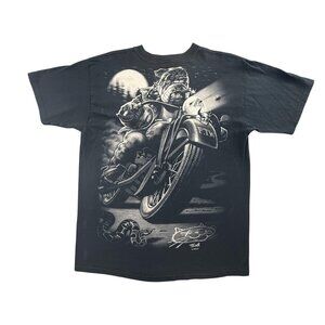 Vintage Liquid Blue Bulldog Biker Shirt Men Large Black Motorcycle Cats Suck 90s